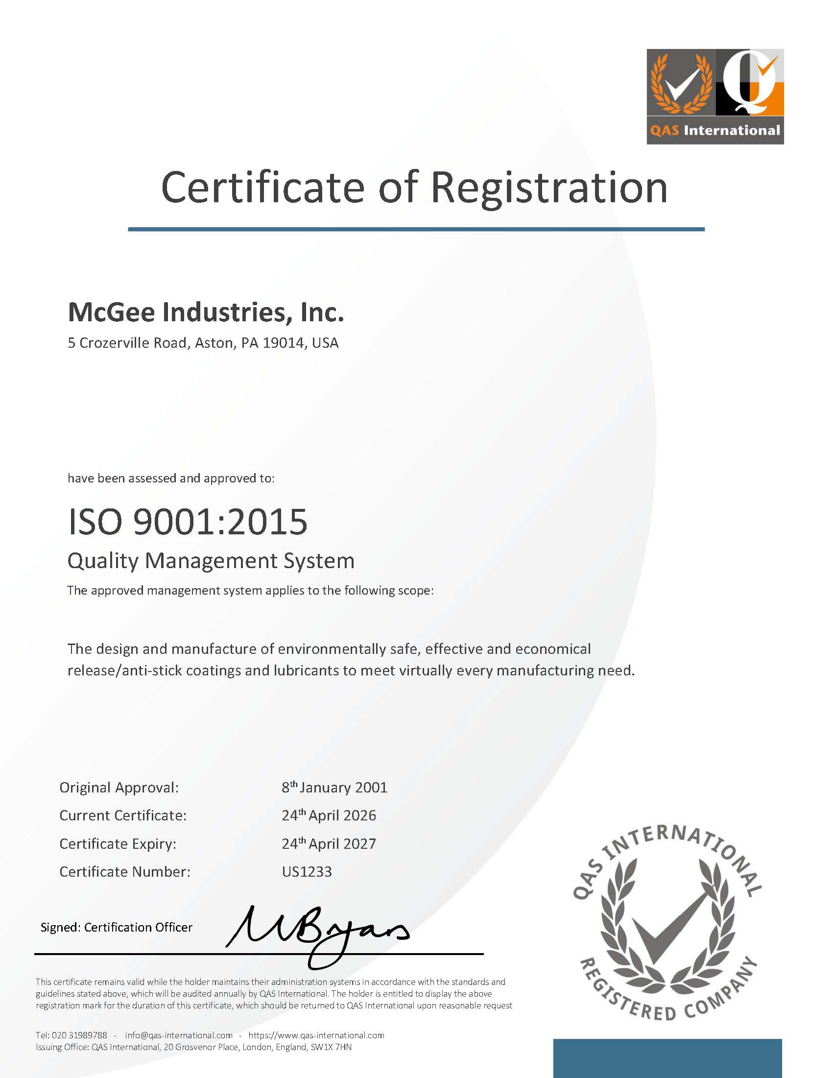 ISO 9001 证书